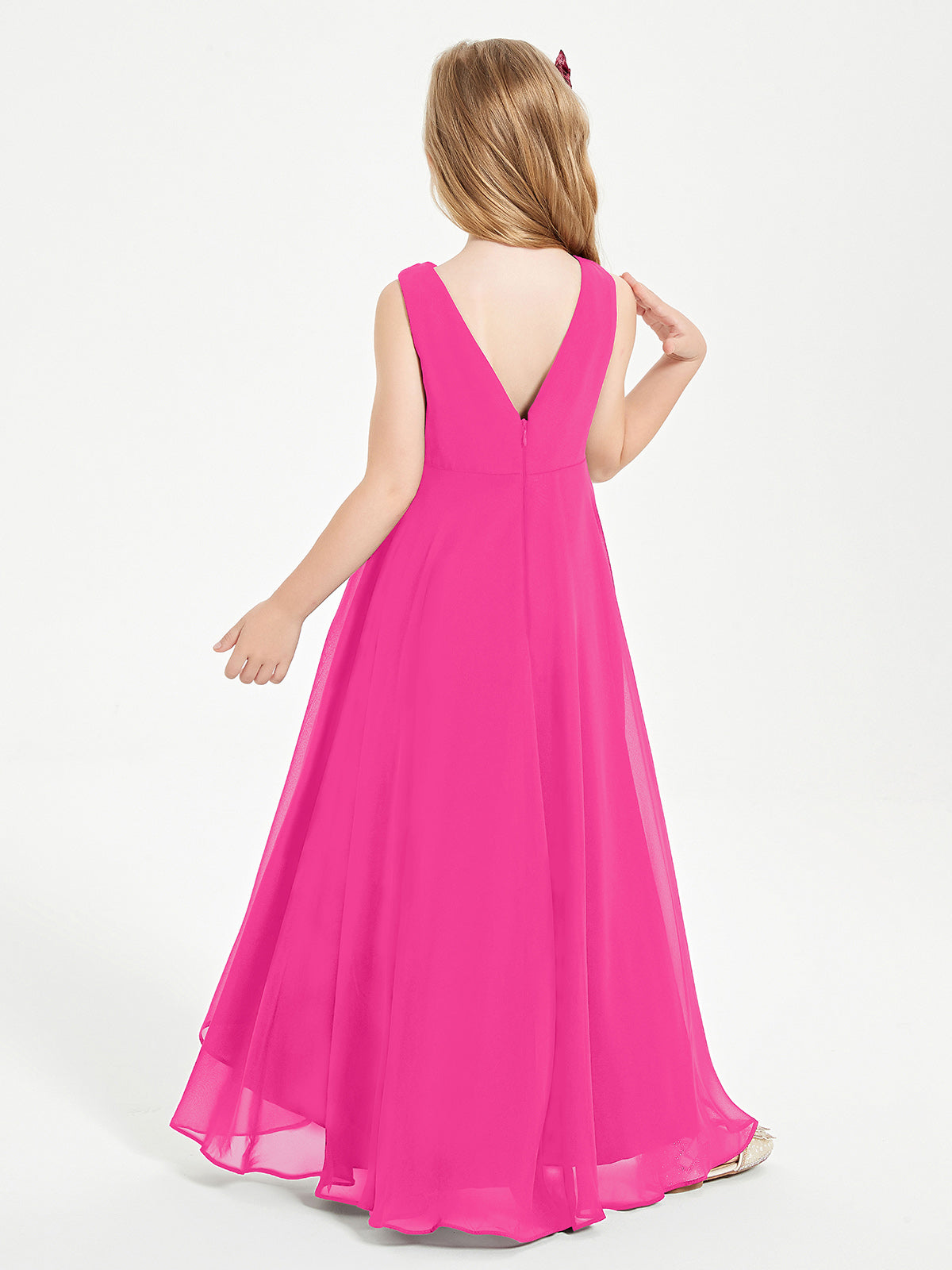 Modern Asymmetrical Cowl Neck Junior Bridesmaid Dresses Fuchsia